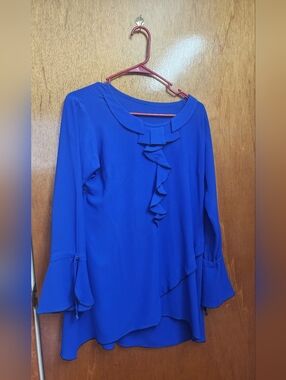 Others Follow Cobalt Blue Ruffle-Front Blouse
